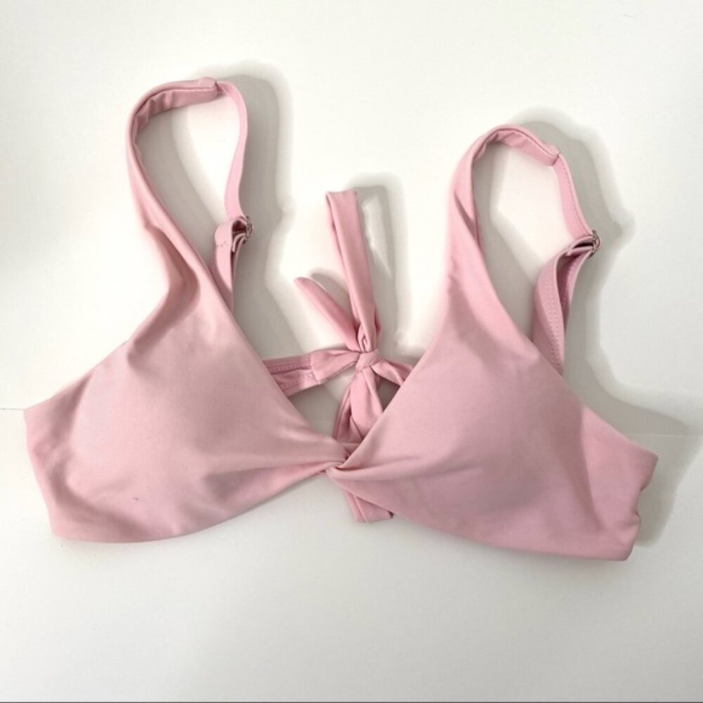 SHEIN Pink Wrap Front Tie Back Bikini Top